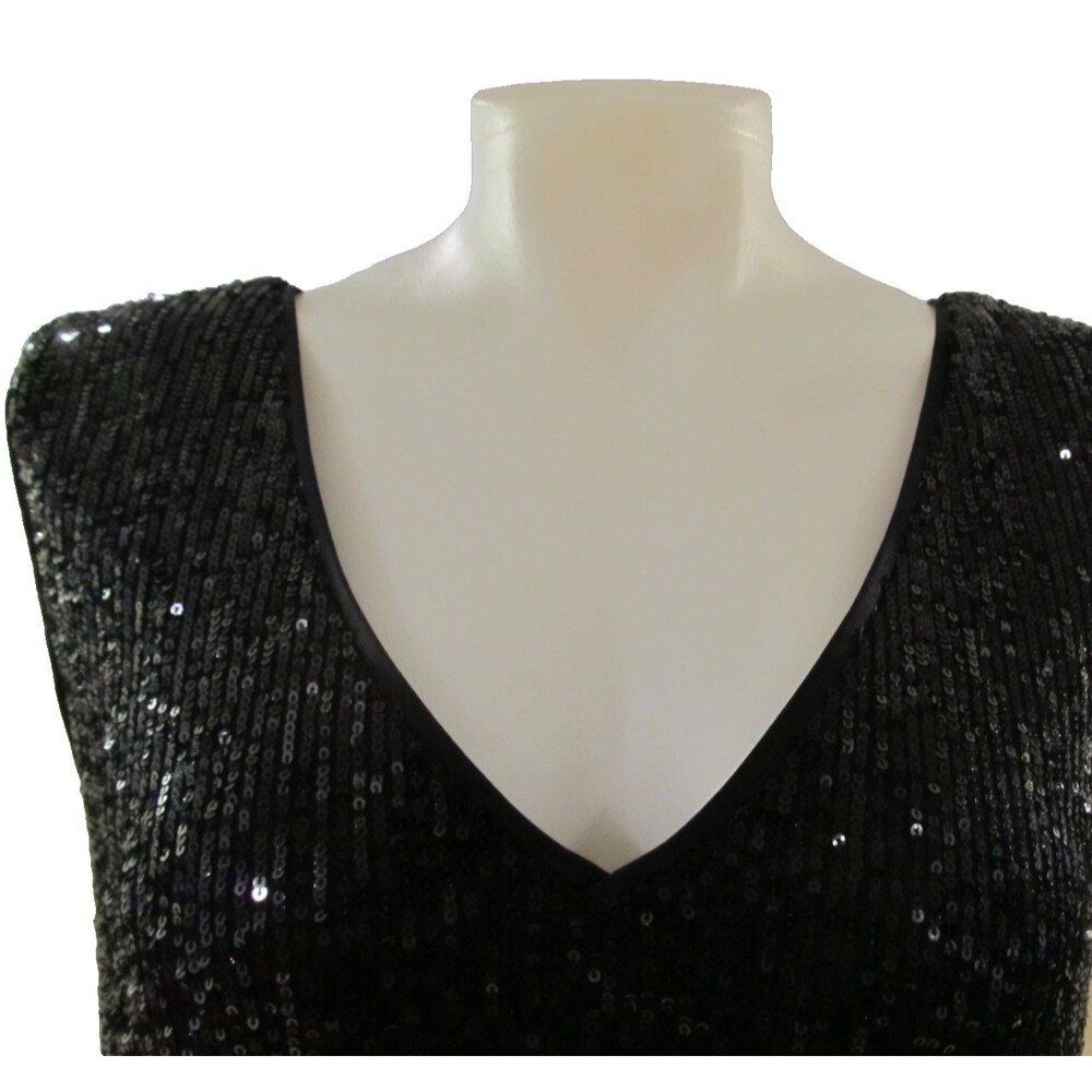 Muse Women’s V‑Neck Sleeveless Sequin Tunic Top Black NWT - Picture 4 of 7